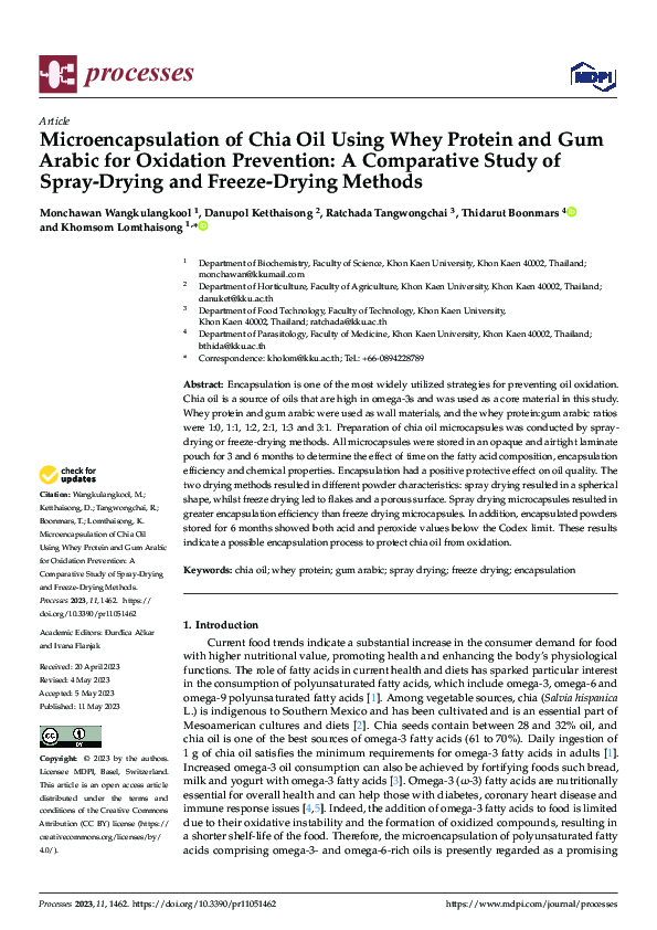 (PDF) Microencapsulation of Chia Oil Using Whey Protein and Gum Arabic ...