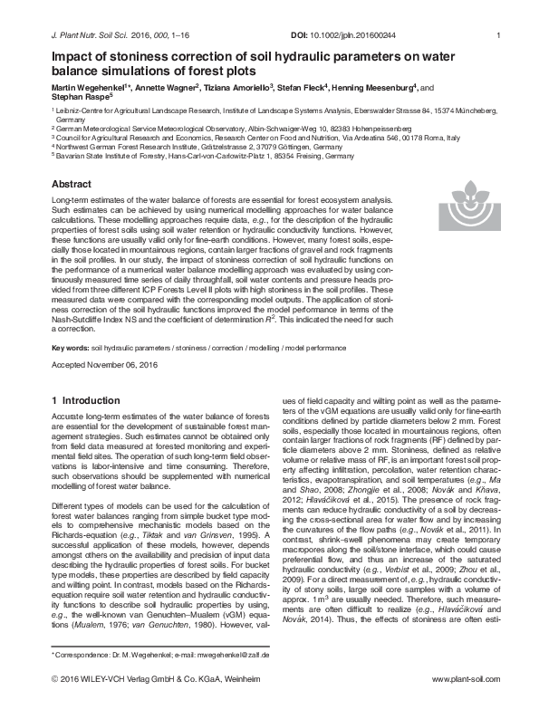 (PDF) Impact of stoniness correction of soil hydraulic parameters on ...