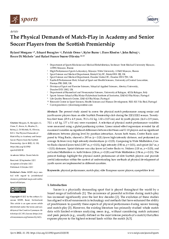 (PDF) The Physical Demands of Match-Play in Academy and Senior Soccer ...