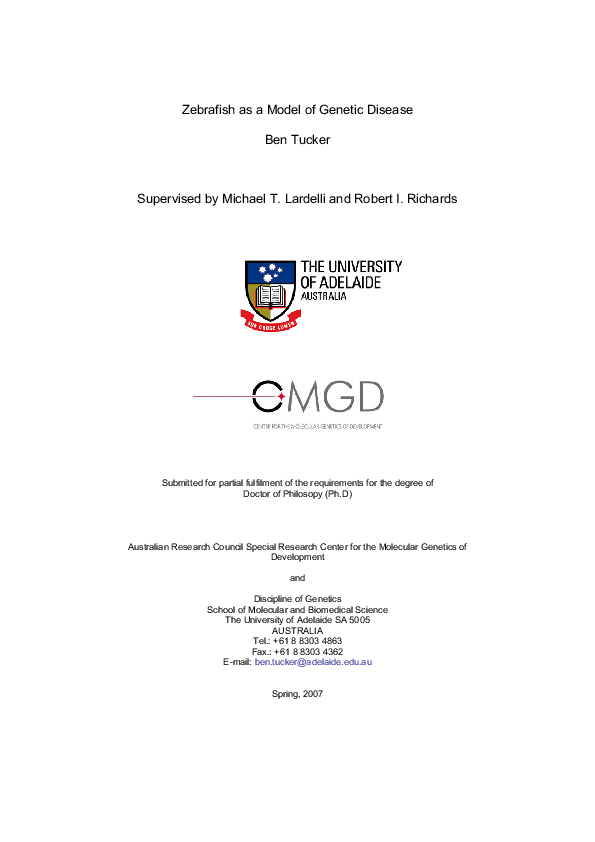 (PDF) Zebrafish as a Model of Genetic Disease