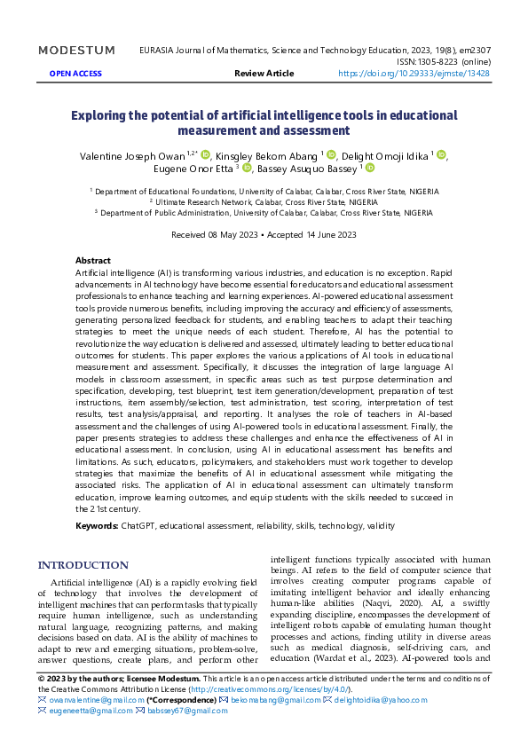 (PDF) Exploring the potential of artificial intelligence tools in ...