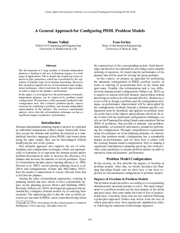 (PDF) A General Approach for Configuring PDDL Problem Models