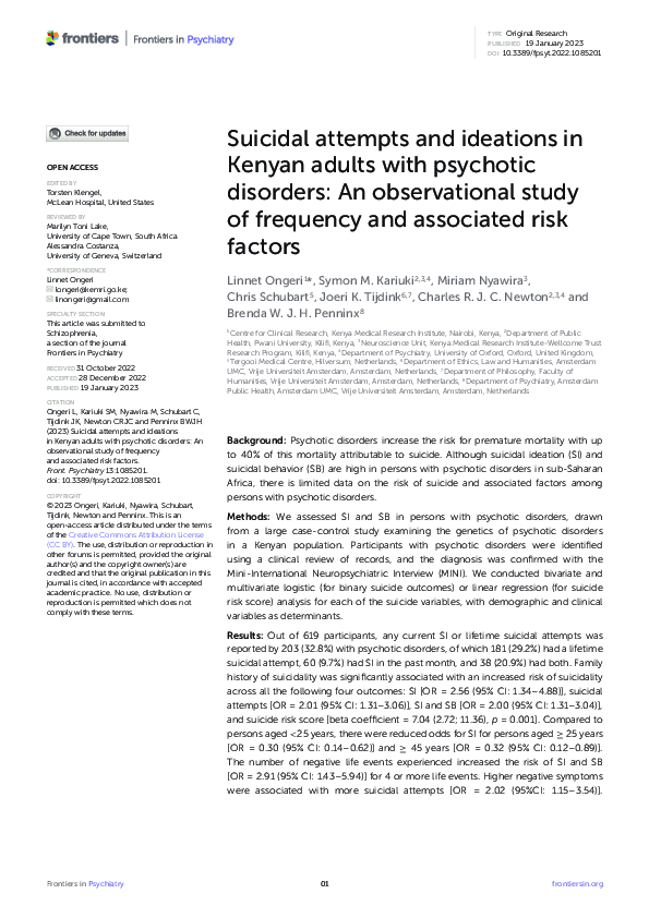 (PDF) Suicidal attempts and ideations in Kenyan adults with psychotic ...
