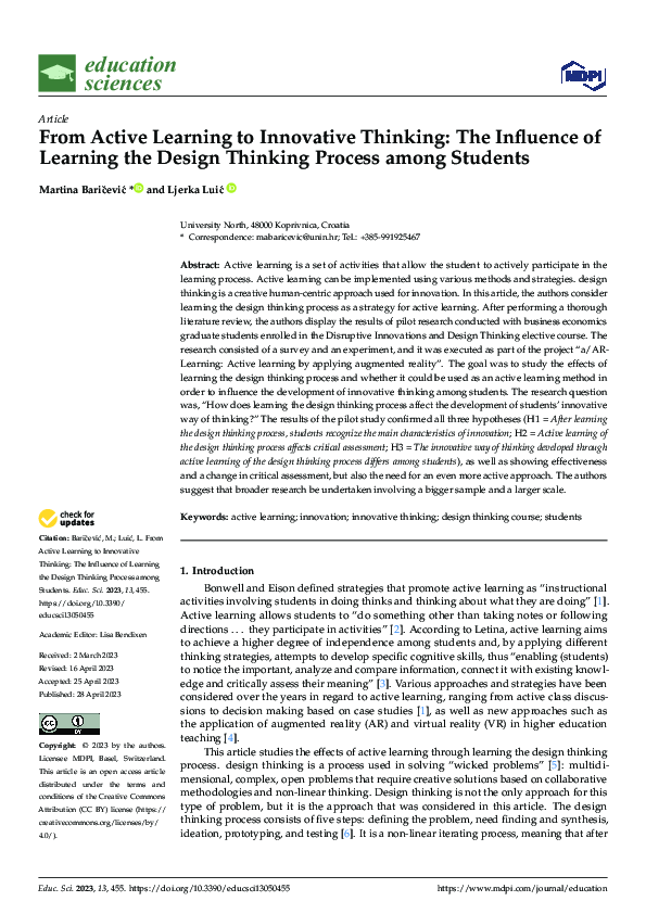 (PDF) From Active Learning to Innovative Thinking: The Influence of ...