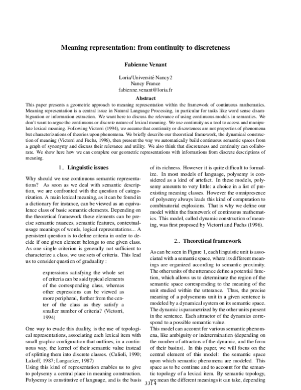 (PDF) Meaning representation: from continuity to discreteness