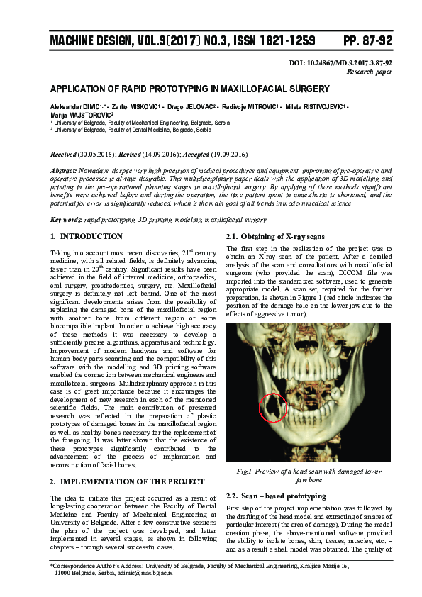 (PDF) Application of Rapid Prototyping in Maxillofacial Surgery