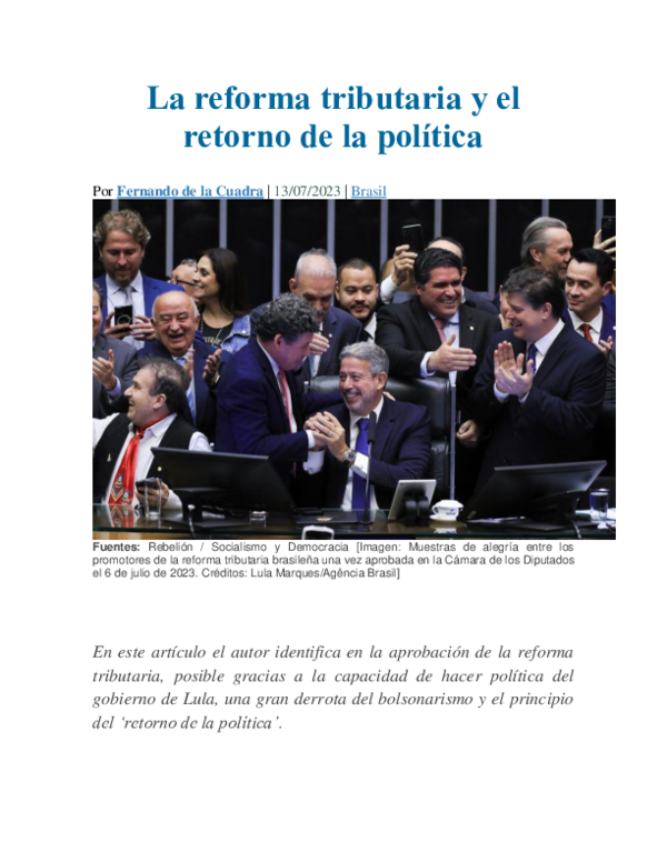 (PDF) La reforma tributaria y el retorno de la política