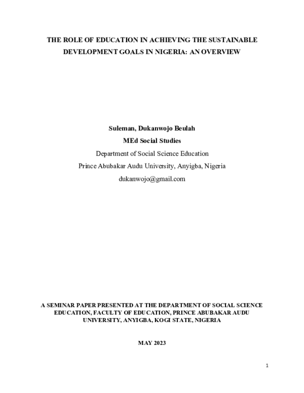 (DOC) THE ROLE OF EDUCATION IN ACHIEVING THE SUSTAINABLE DEVELOPMENT ...