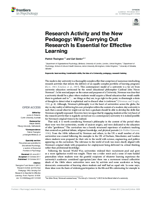 (PDF) Research Activity and the New Pedagogy: Why Carrying Out Research ...