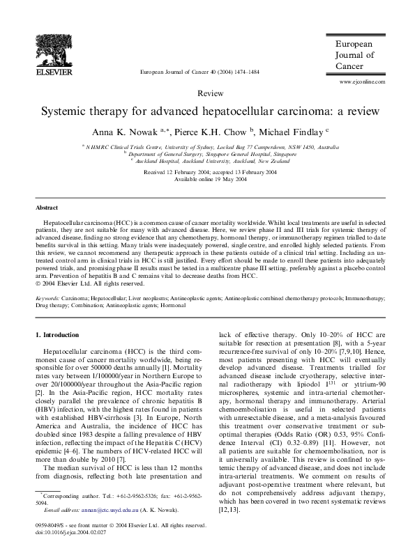 (PDF) Systemic therapy for advanced hepatocellular carcinoma: a review