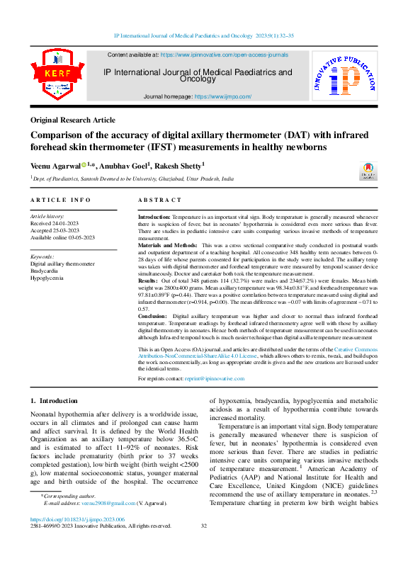 (PDF) Comparison of the accuracy of digital axillary thermometer (DAT