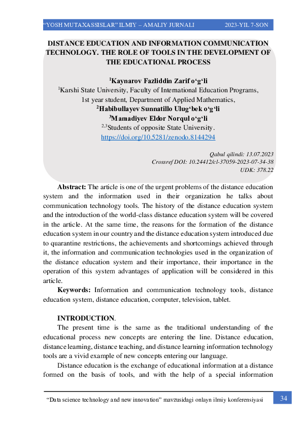 Pdf Distance Education And Information Communication Technology The