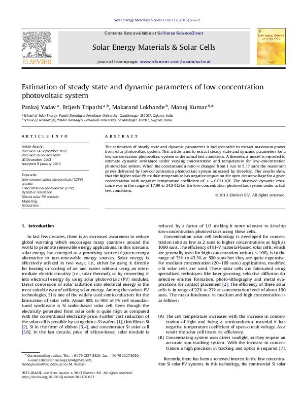 (PDF) Estimation of steady state and dynamic parameters of low ...