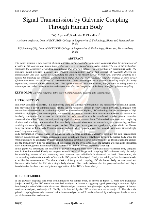 (PDF) Data Transmission by Galvanic Coupling through Human Body
