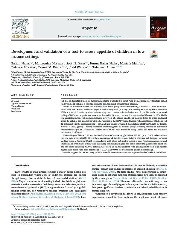 (PDF) Development and validation of a tool to assess appetite of ...