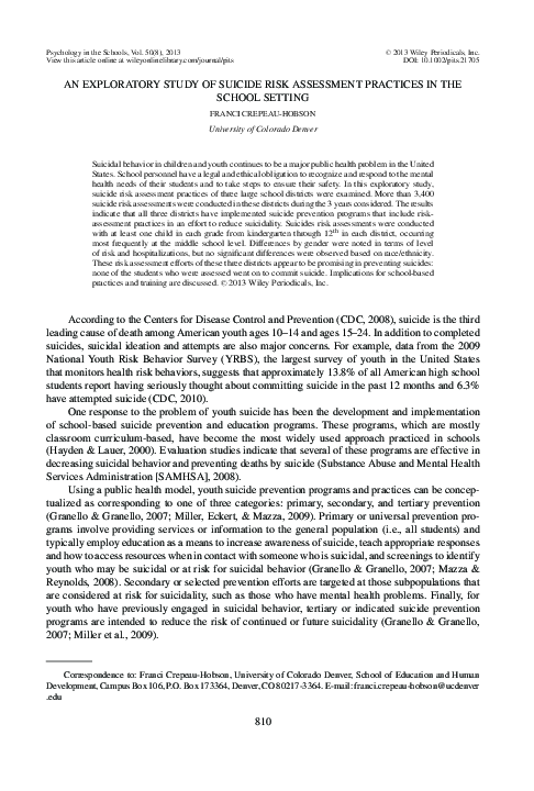 (PDF) An Exploratory Study of Suicide Risk Assessment Practices in the ...
