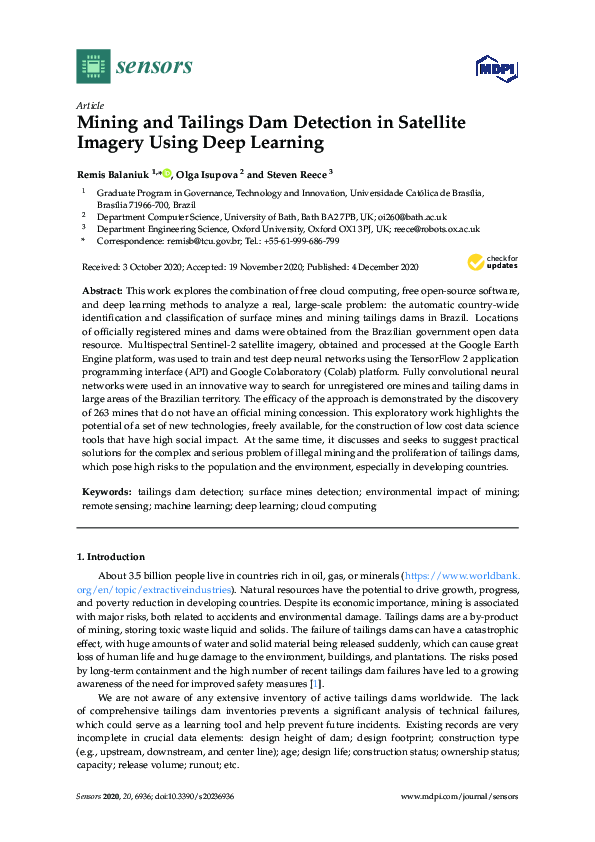 (PDF) Mining and Tailings Dam Detection in Satellite Imagery Using Deep ...