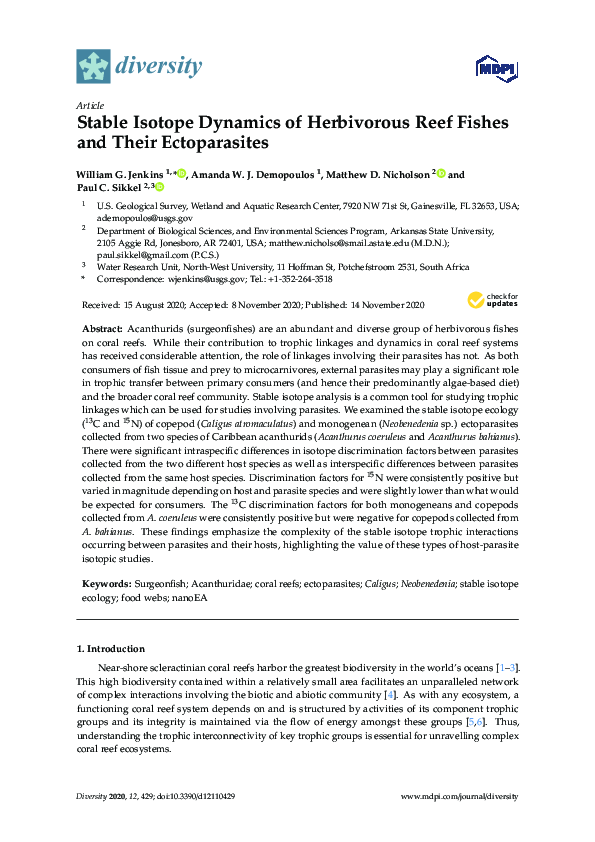 (PDF) Stable Isotope Dynamics of Herbivorous Reef Fishes and Their ...