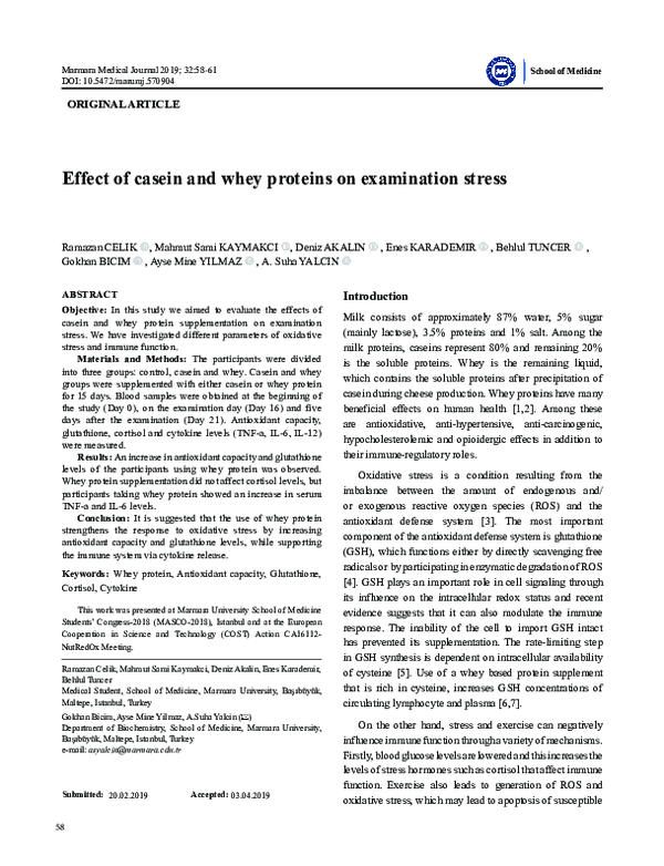 (PDF) Effect of casein and whey proteins on examination stress