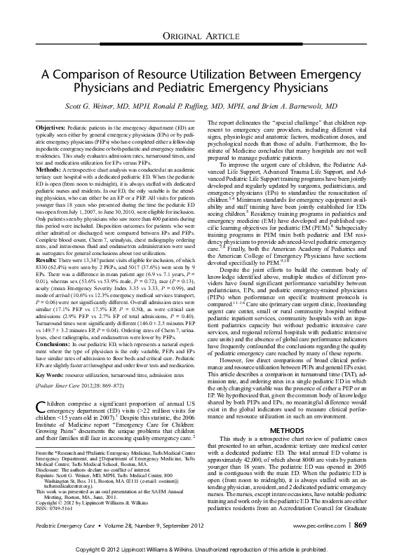 (PDF) A Comparison of Resource Utilization Between Emergency Physicians ...