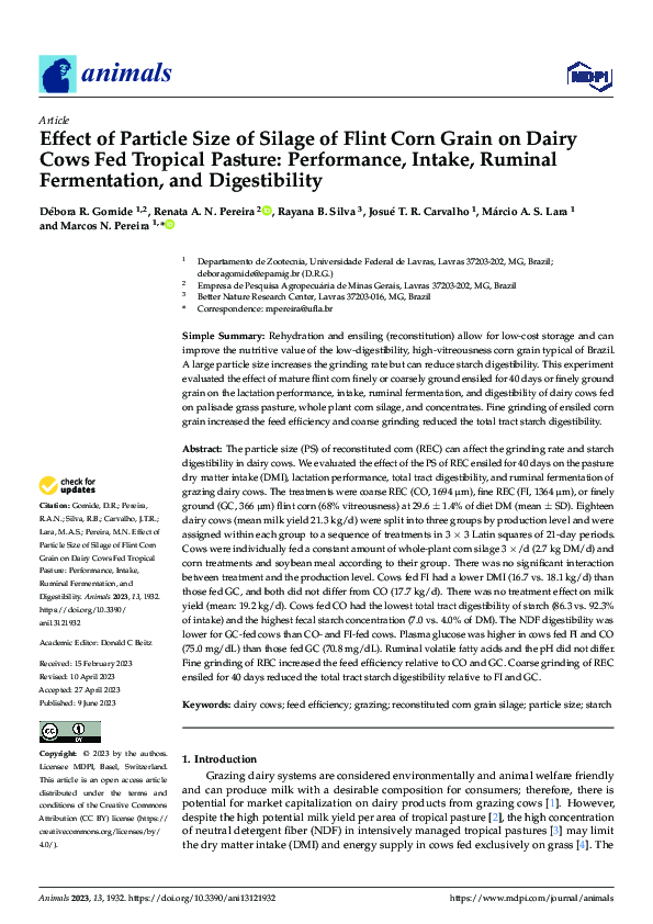 (PDF) Effect of Particle Size of Silage of Flint Corn Grain on Dairy ...