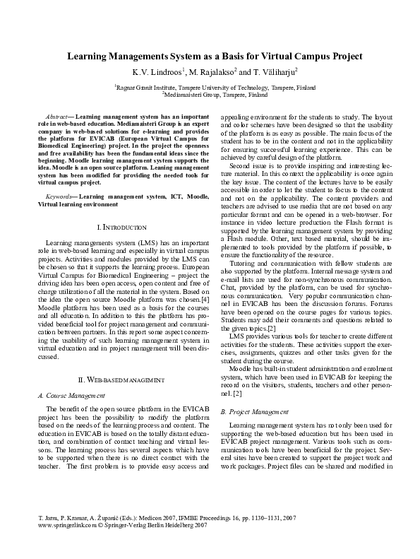 (PDF) Learning Managements System as a Basis for Virtual Campus Project