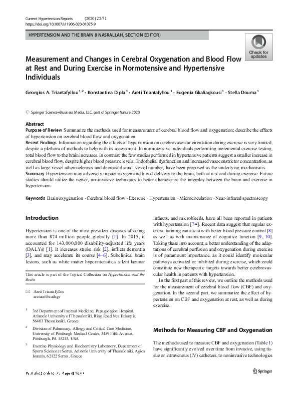 (PDF) Measurement and Changes in Cerebral Oxygenation and Blood Flow at ...