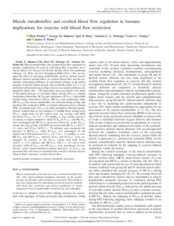 (PDF) Muscle metaboreflex and cerebral blood flow regulation in humans ...
