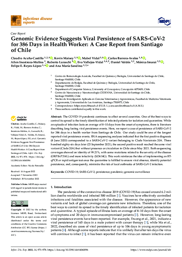 (PDF) Genomic Evidence Suggests Viral Persistence of SARS-CoV-2 for 386 ...