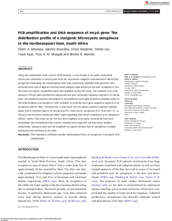 (PDF) PCR amplification and DNA sequence of mcyA gene: The distribution ...