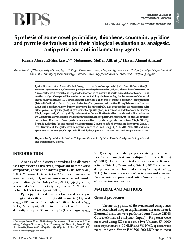 (PDF) Synthesis of some novel pyrimidine, thiophene, coumarin, pyridine ...