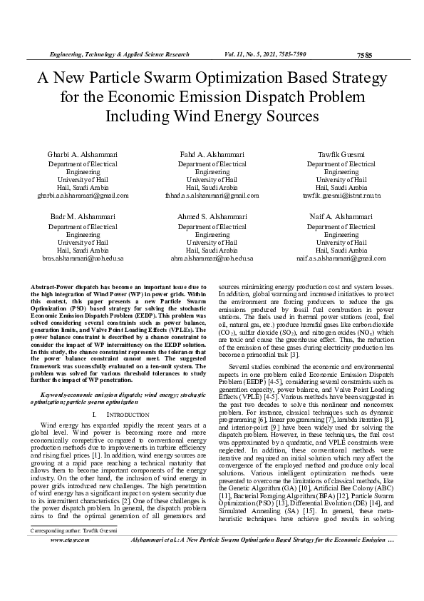 (PDF) A New Particle Swarm Optimization Based Strategy for the Economic ...