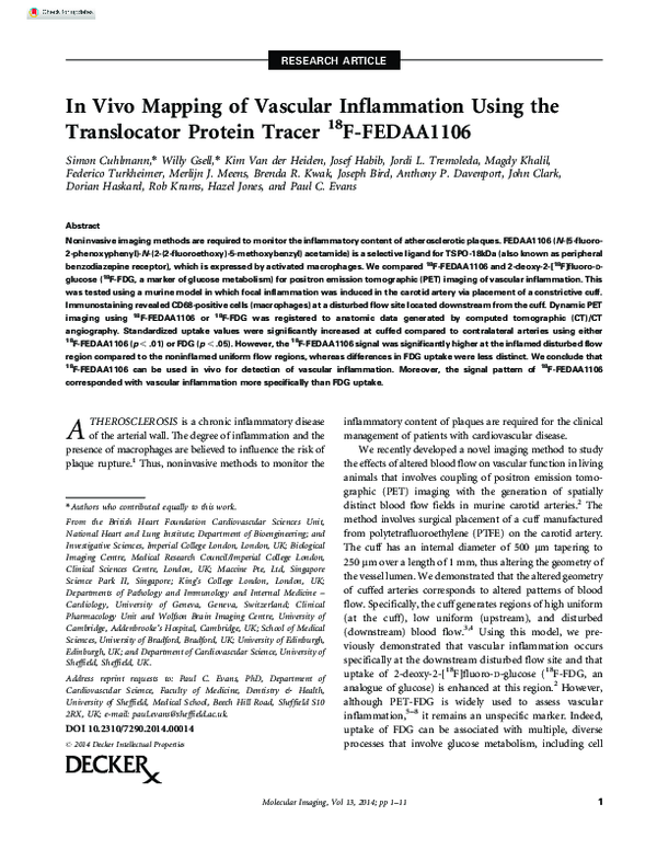 (PDF) In Vivo Mapping of Vascular Inflammation Using Multimodal Imaging