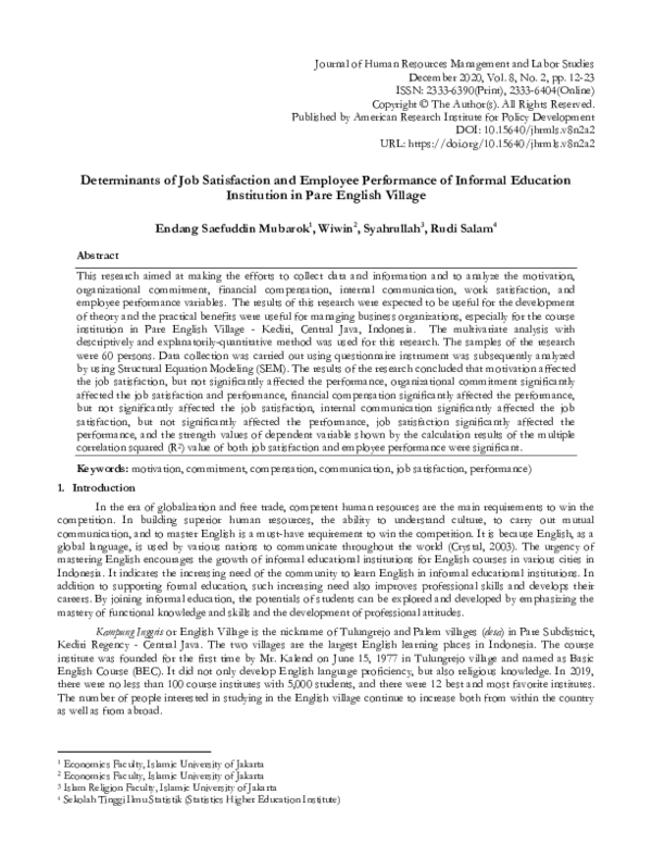 (PDF) Determinants of Job Satisfaction and Employee Performance of ...
