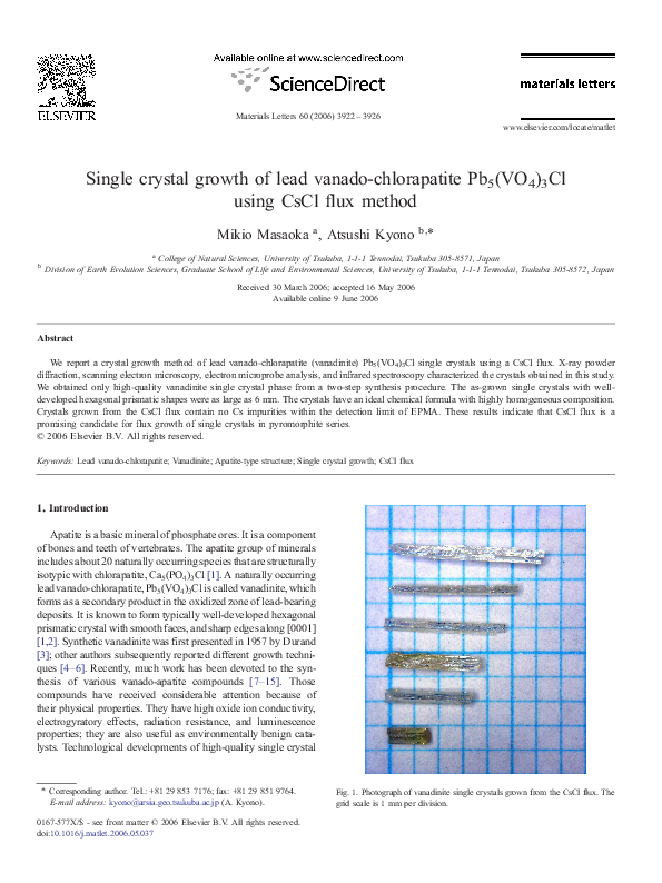 (PDF) Single crystal growth of lead vanado-chlorapatite Pb5(VO4)3Cl ...