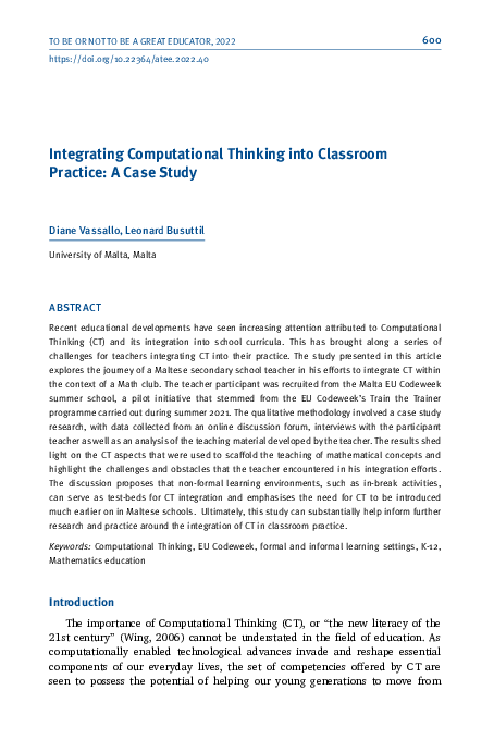 (PDF) Integrating Computational Thinking into Classroom Practice: A ...