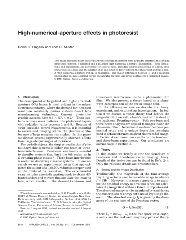 (PDF) High-numerical-aperture effects in photoresist