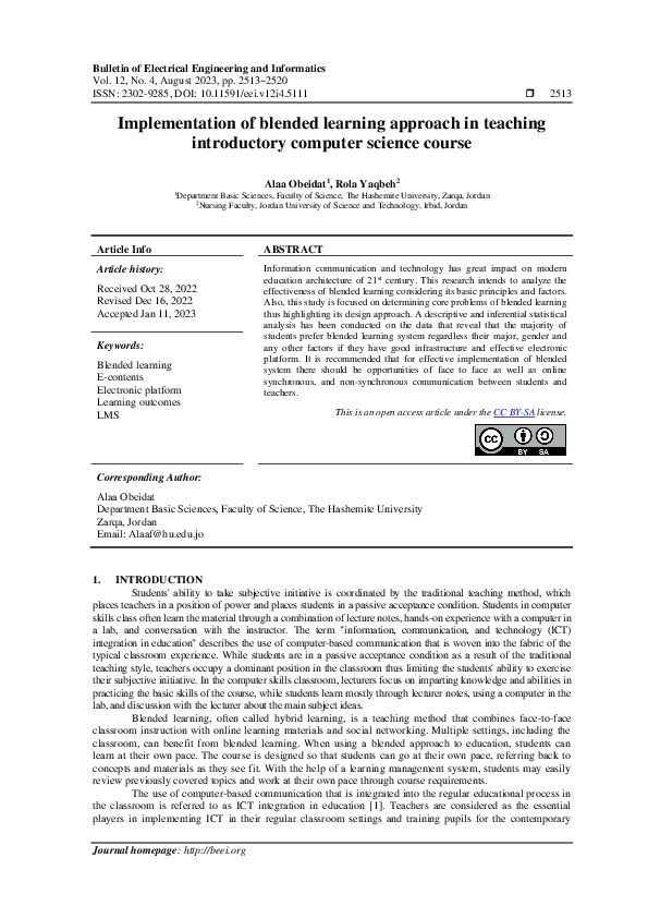 Pdf Implementation Of Blended Learning Approach In Teaching Introductory Computer Science Course Pdf Implementation Of Blended Learning Approach In Teaching Introductory Computer Science Course