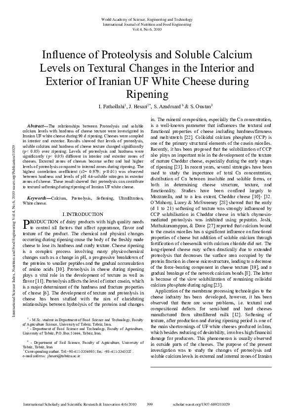 (PDF) Influence Of Proteolysis And Soluble Calcium Levels On Textural ...
