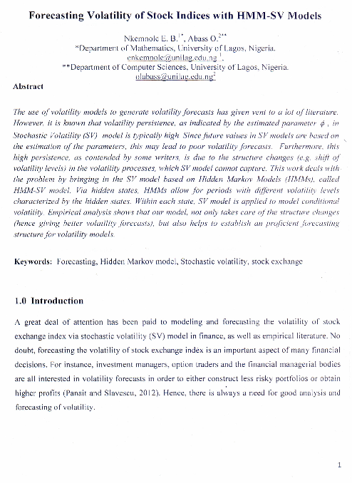 (PDF) Forecasting Volatility of Stock Indices with HMM-SV Models
