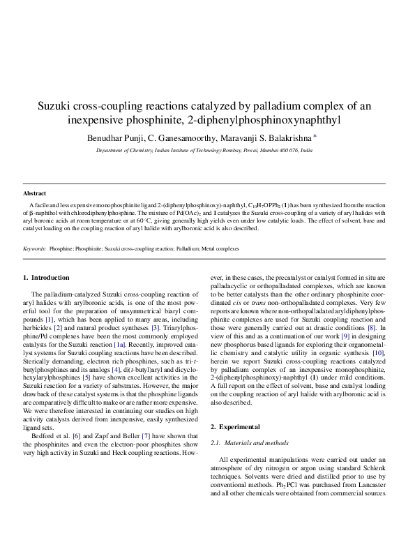 (PDF) Suzuki Cross-Coupling Reaction Catalyzed by the Palladium Complex ...