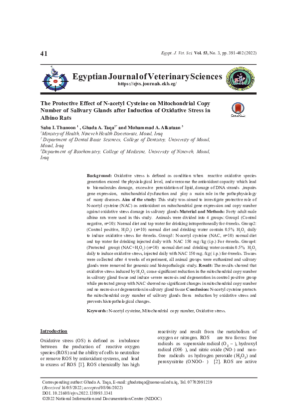 (PDF) The Protective Effect of N-acetyl Cysteine on Mitochondrial Copy ...