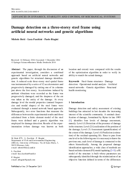(PDF) Damage detection on a three-storey steel frame using artificial ...