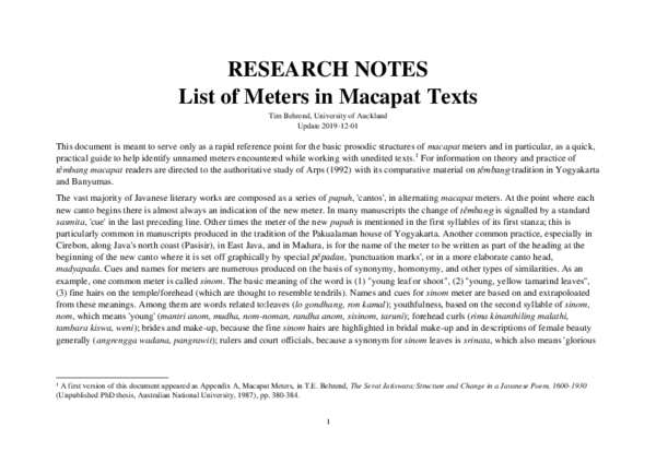 (PDF) List of Meters in Macapat Texts (updated 2023-07-14)