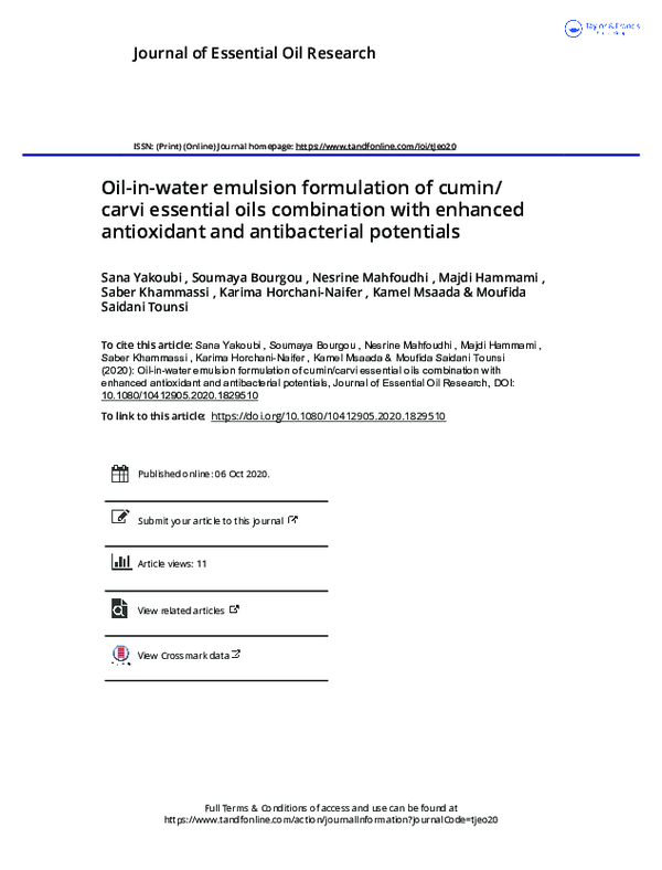 (PDF) Oil-in-water emulsion formulation of cumin/carvi essential oils ...