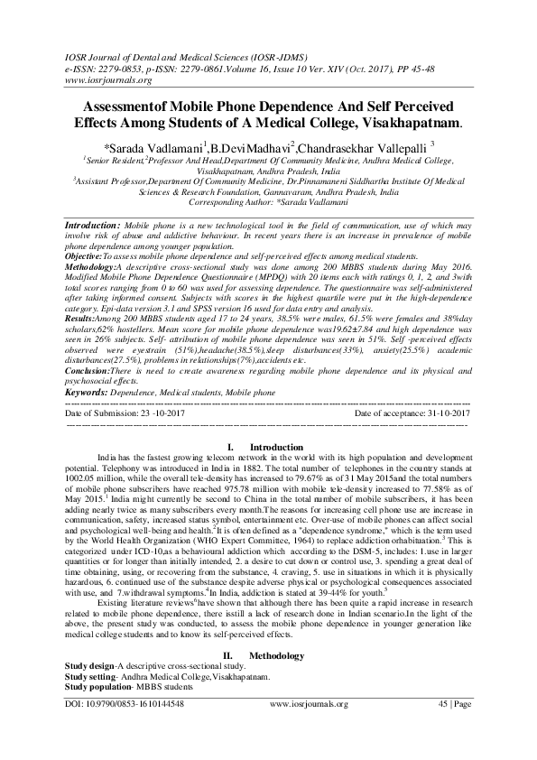 (PDF) Assessmentof Mobile Phone Dependence And Self Perceived Effects ...