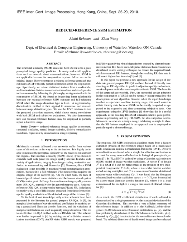 (PDF) Reduced-reference SSIM estimation