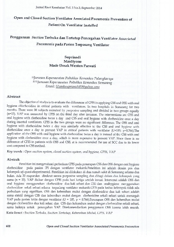 (PDF) Open and Closed Suction Ventilator Associated Pneumonia ...