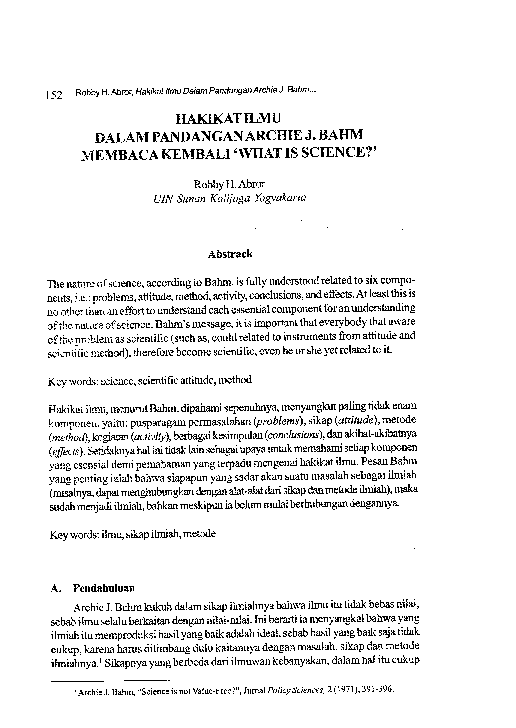 (PDF) Hakikat Ilmu Dalam Pandangan Archie J. Bahm Membaca Kembali 'What ...