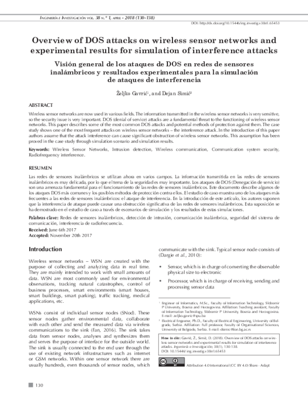 (PDF) Overview of DOS attacks on wireless sensor networks and ...
